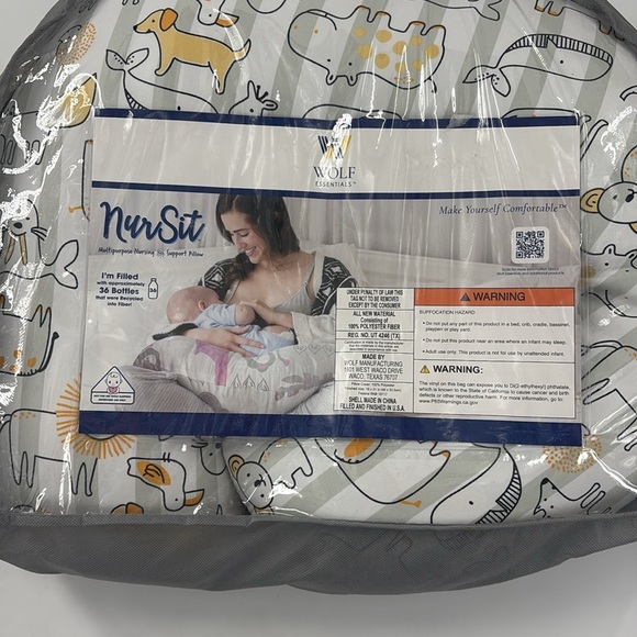 WOLF Nursing Pillow with Gray and Yellow Animal Design - Picture 3 of 4
